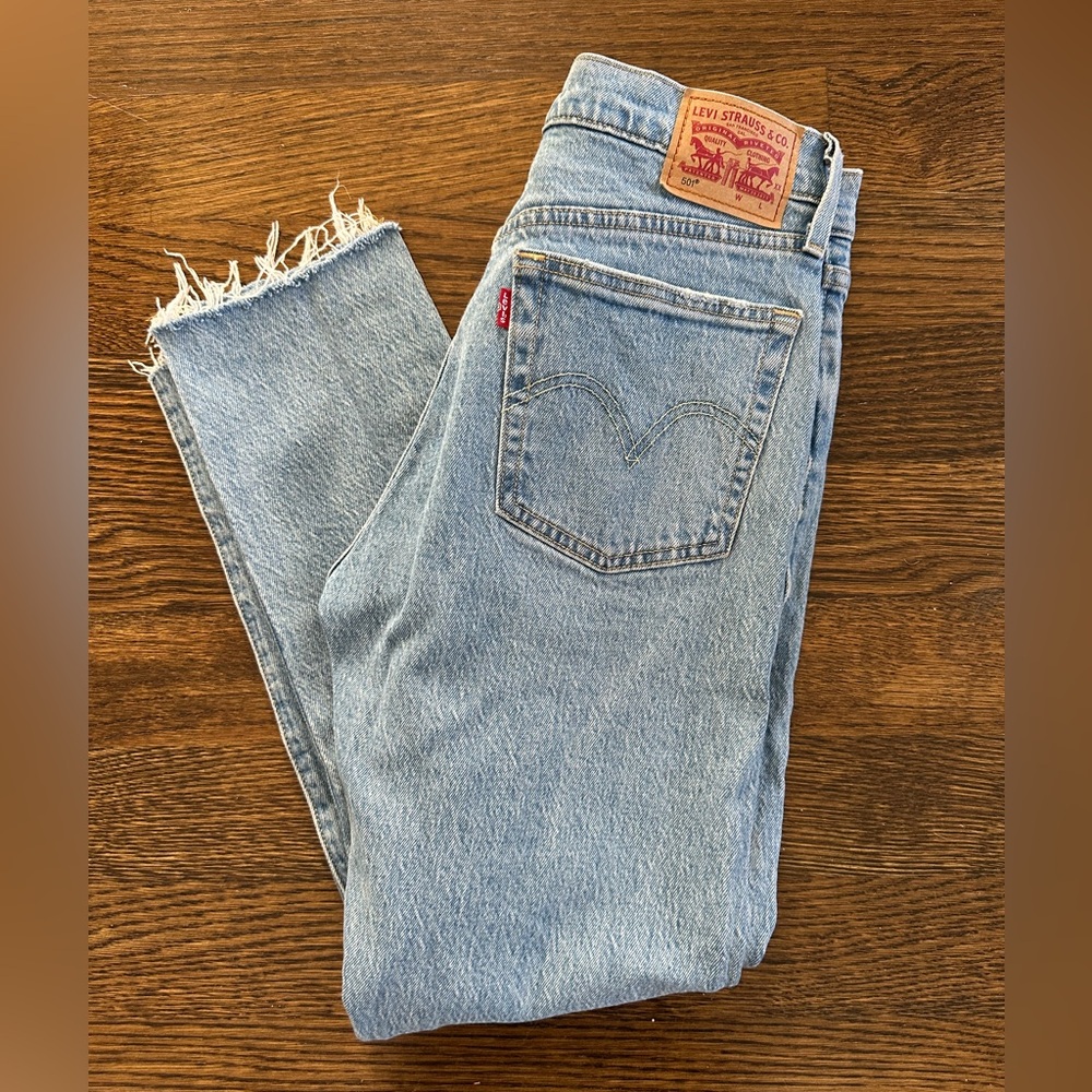 Levi's Light Wash 501 Raw Hem Jeans